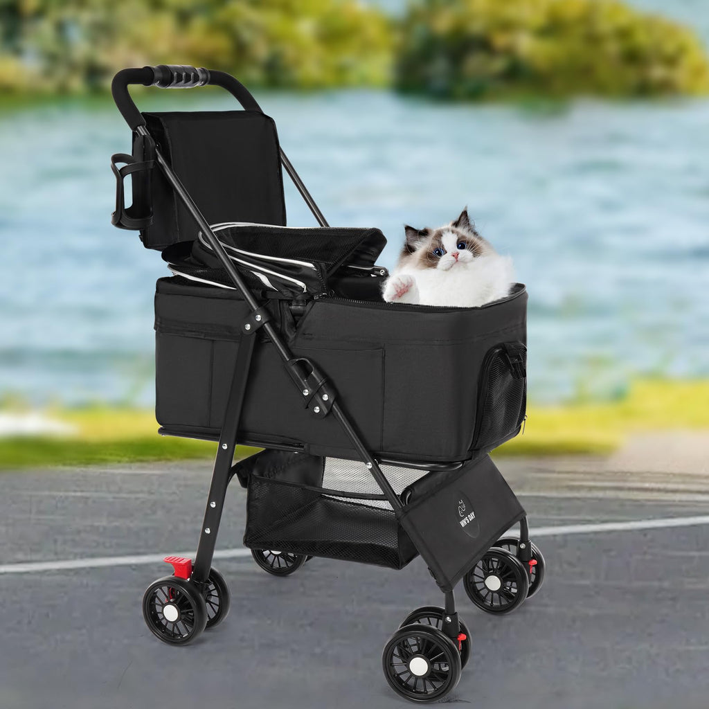 Foldable Pet Stroller with Removable Carrier and Storage Bag P2274