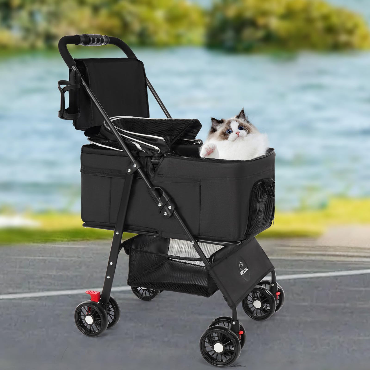 Foldable Pet Stroller with Removable Carrier and Storage Bag P2274
