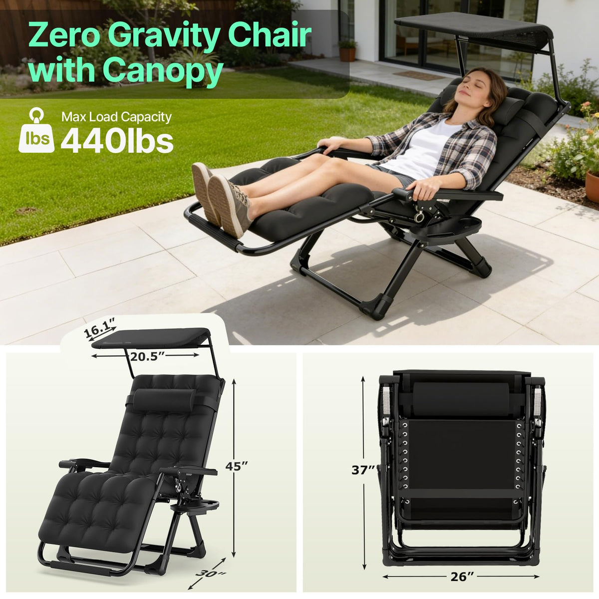Zero Gravity Reclining Camping Chair with Canopy A3381