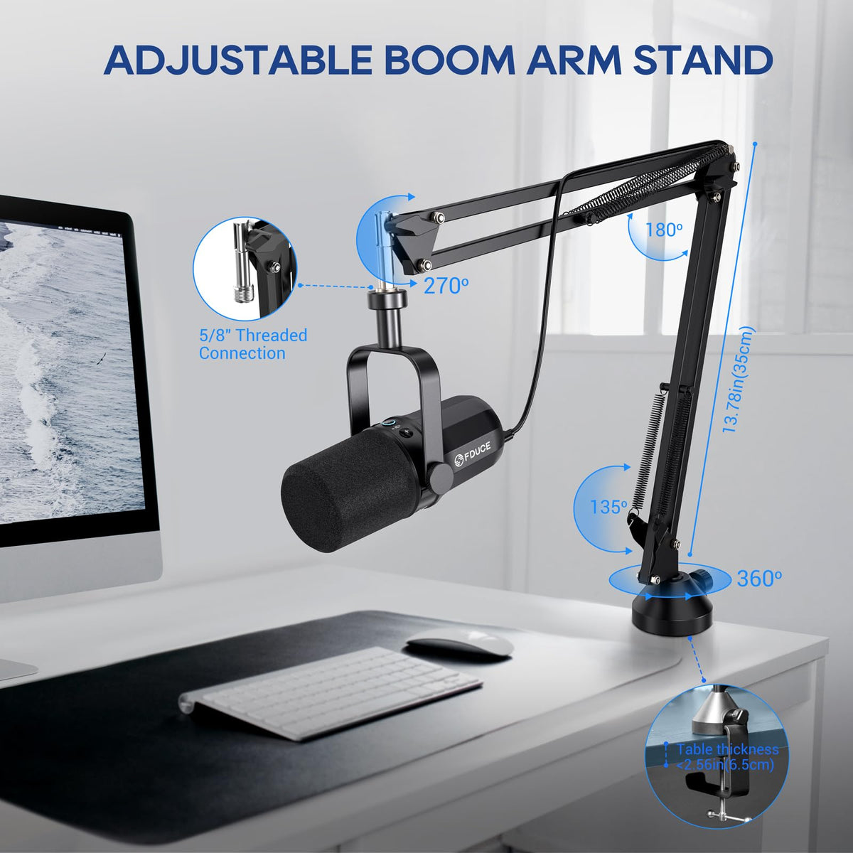 USB/XLR Dynamic Microphone Kit with Boom Arm Q627