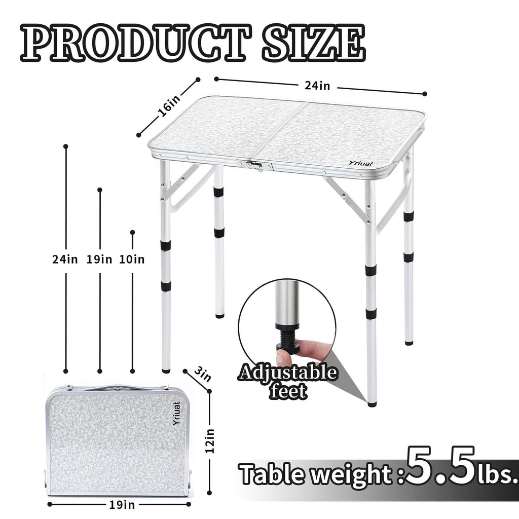 Folding Camping Table, Adjustable Height Portable Picnic Table, 24"x 16" J93885