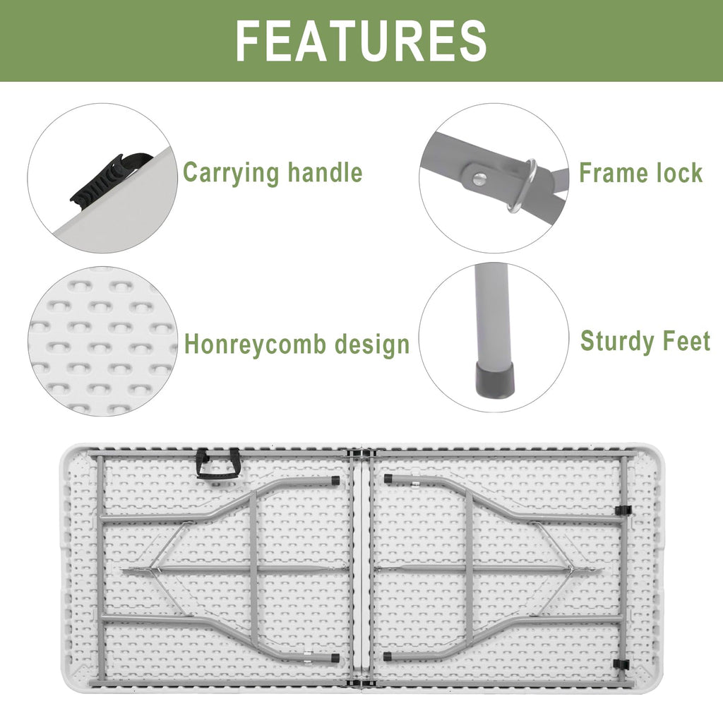 6FT Plastic Folding Table with Lock and Handle L613