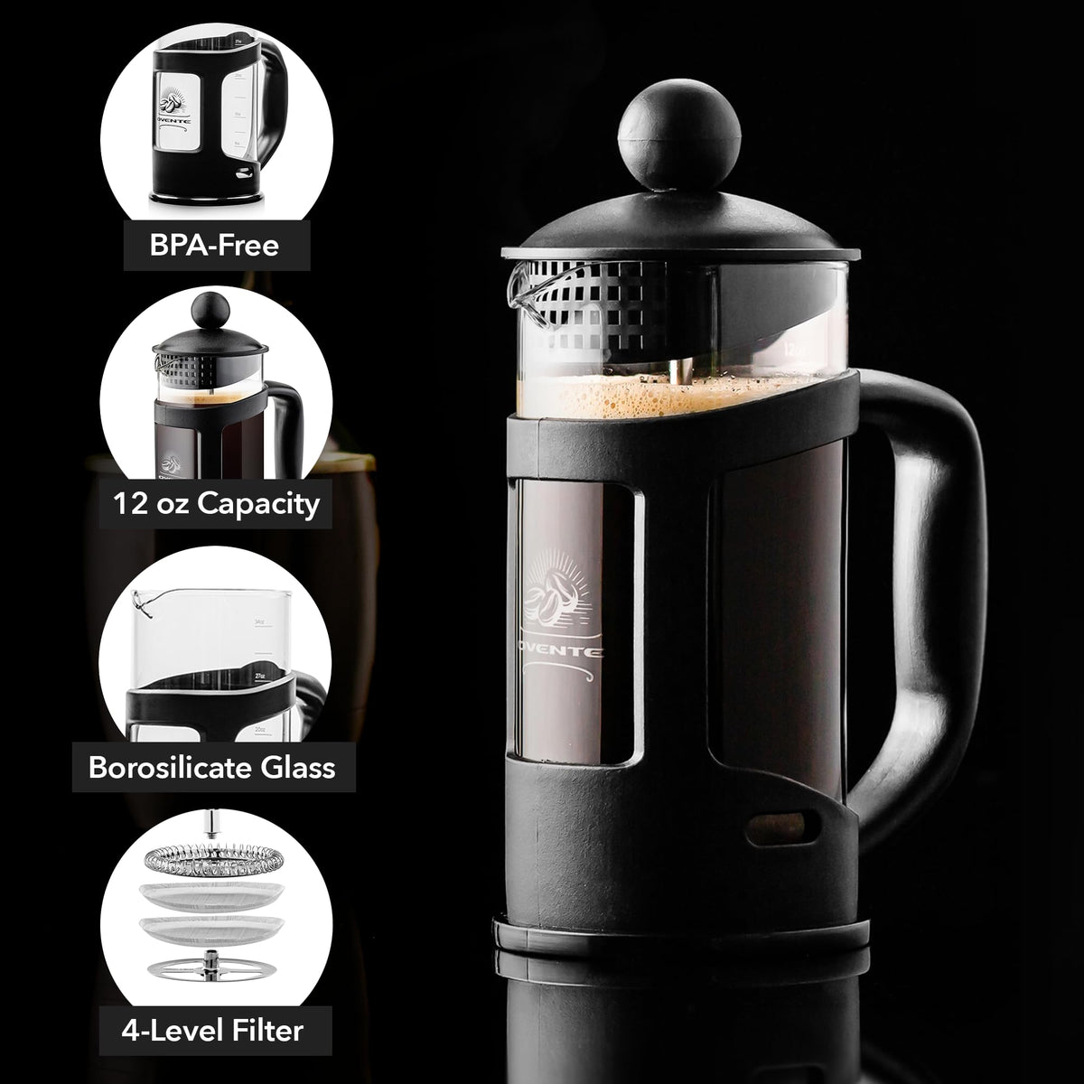French Press Coffee Maker 12oz Black T679