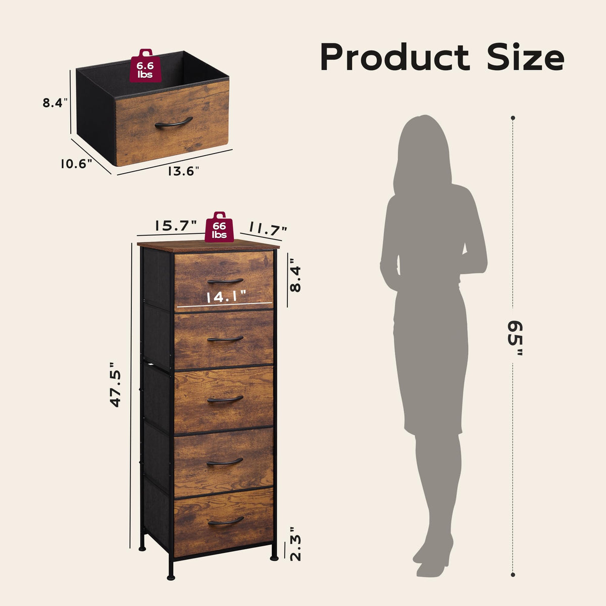 5 Drawer Rustic Brown Dresser T1788