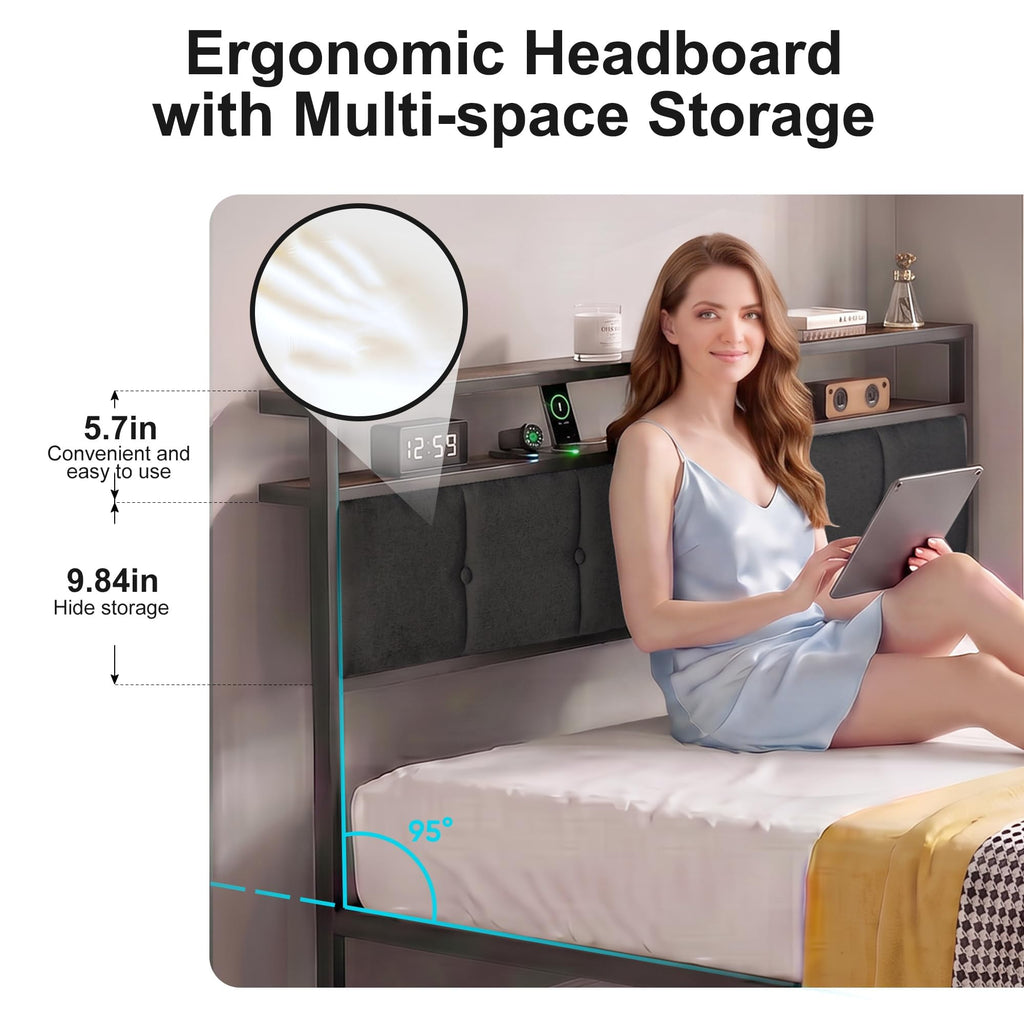 Full Bed Frame with Storage Drawers and LED Lights B5631