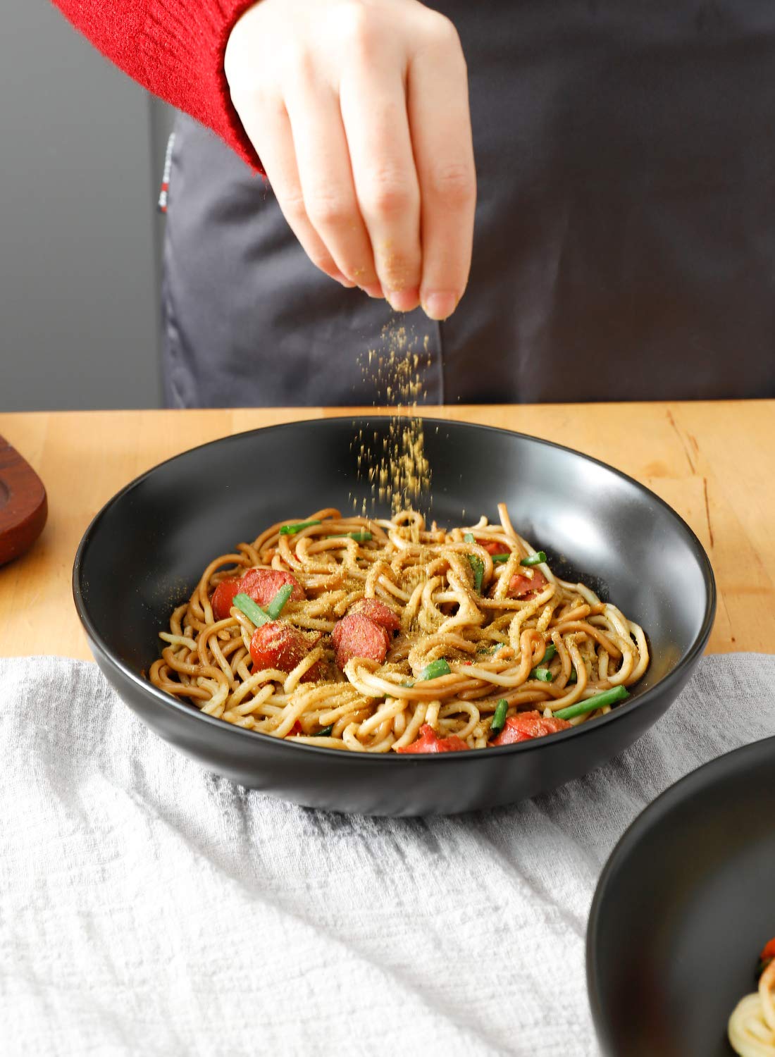 Matte Black Porcelain Pasta Bowls Set of 4 N15272