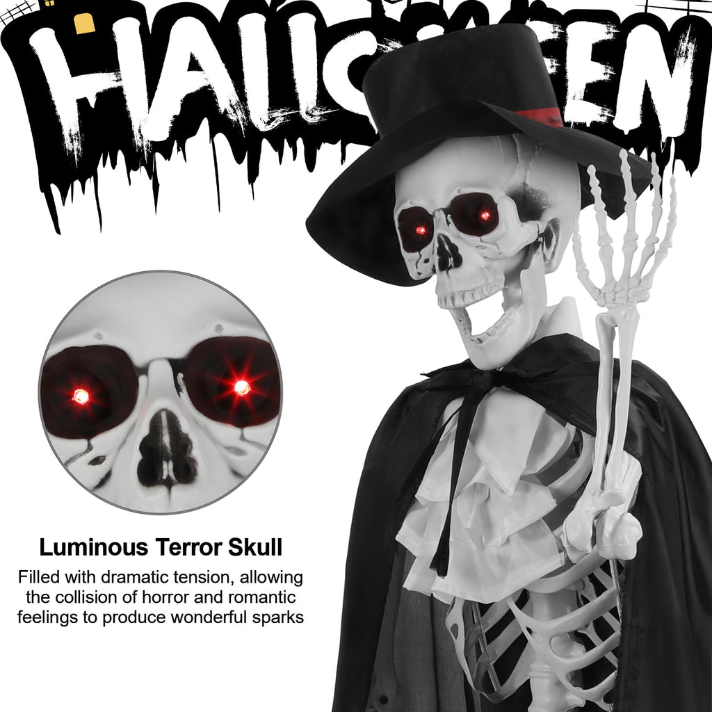 2 Pack Life Size Skeleton Bride and Groom with LED Glowing Eyes and Movable Joints I103