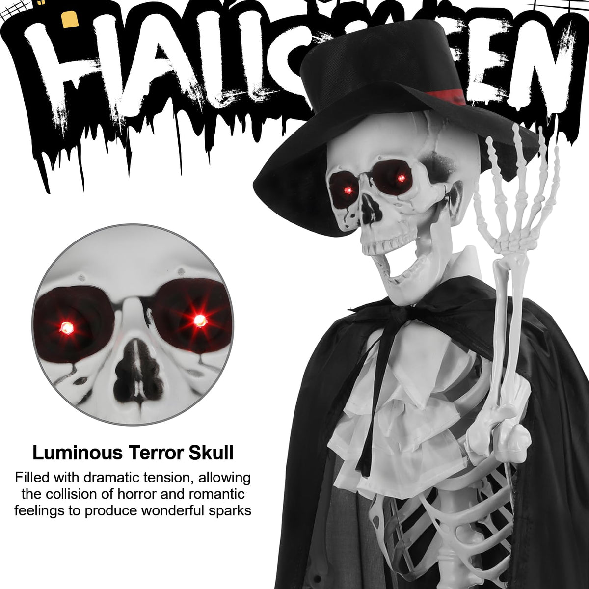 2 Pack Life Size Skeleton Bride and Groom with LED Glowing Eyes and Movable Joints I103
