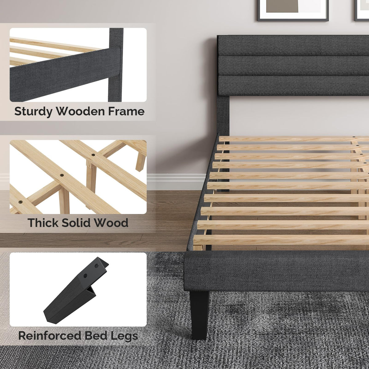 Queen Size Linen Fabric Upholstered Platform Bed Frame N89872