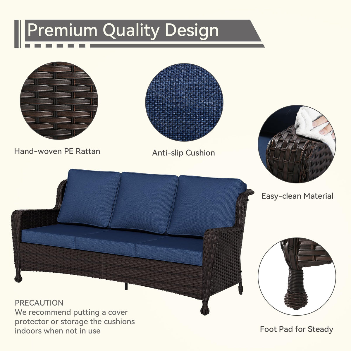 3-Seater Wicker Sofa with Removable Cushions X478481