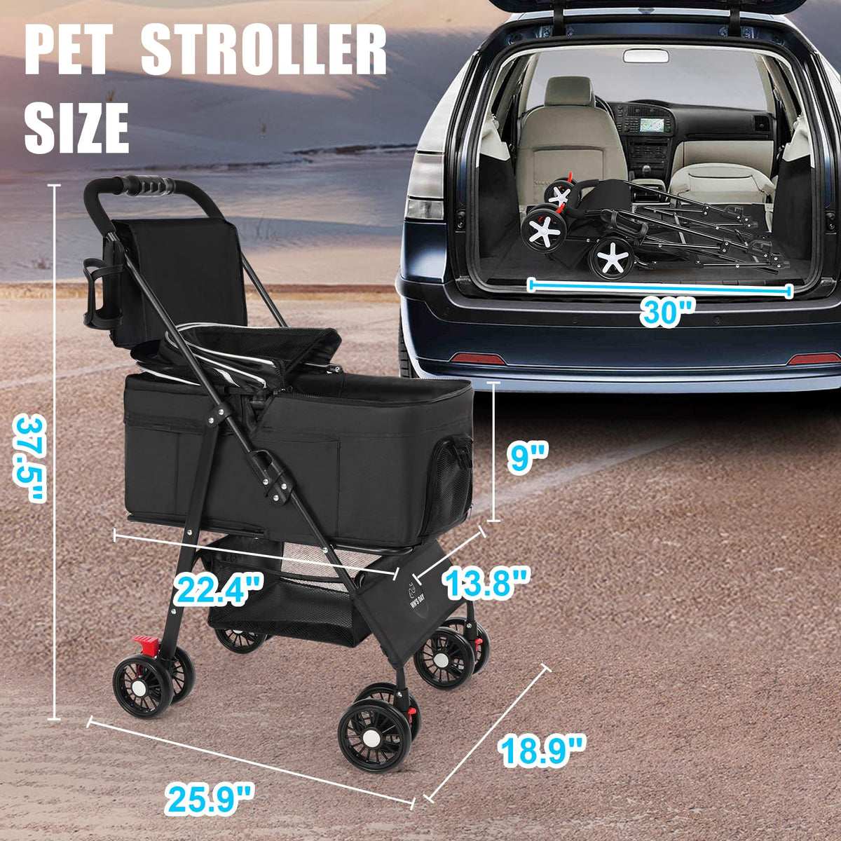 Foldable Pet Stroller with Removable Carrier and Storage Bag P2274