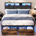 Full Bed Frame with Storage Drawers and LED Lights B5631