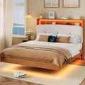 Full Size Floating Bed Frame with LED Light and Charging Station V900009