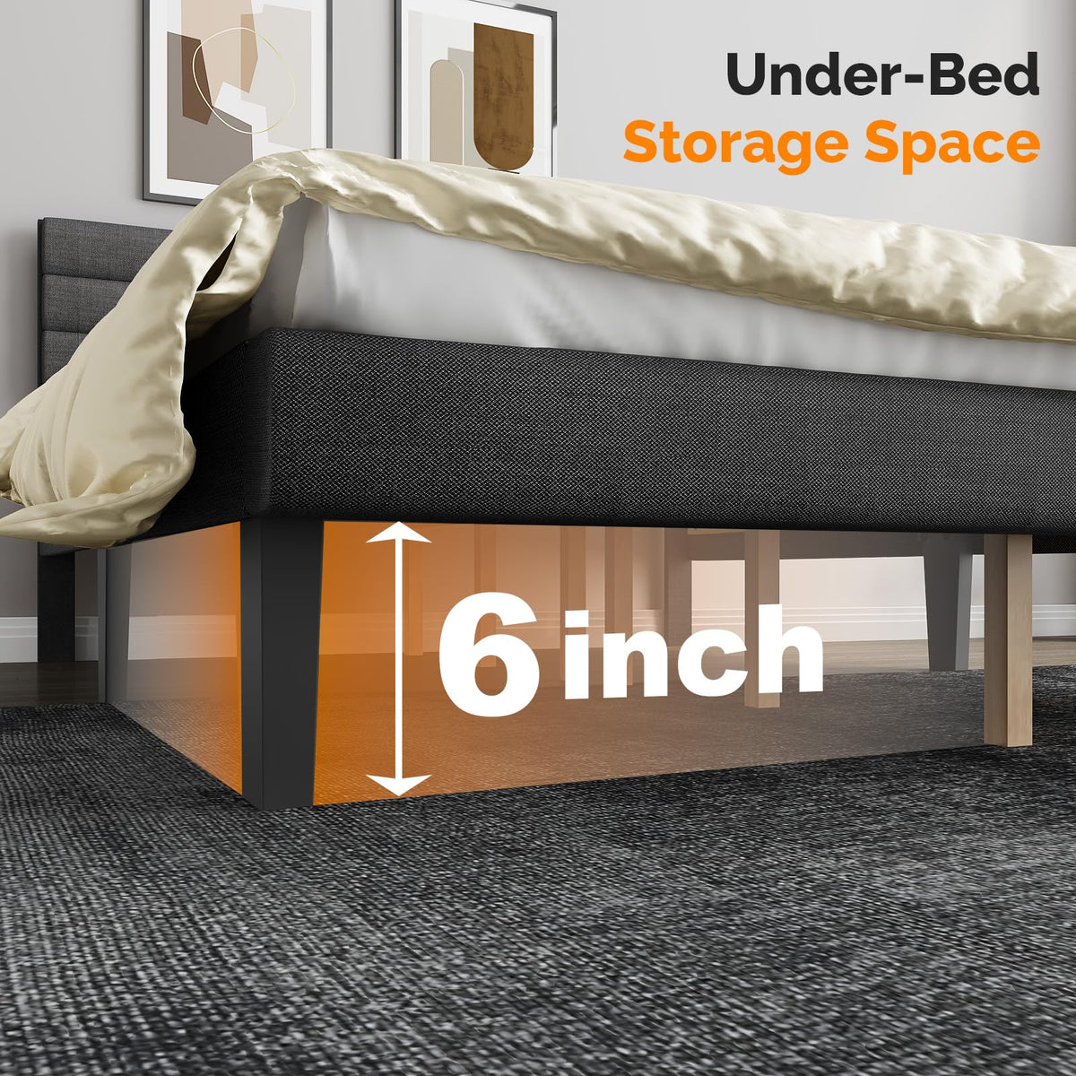 Queen Size Linen Fabric Upholstered Platform Bed Frame N89872