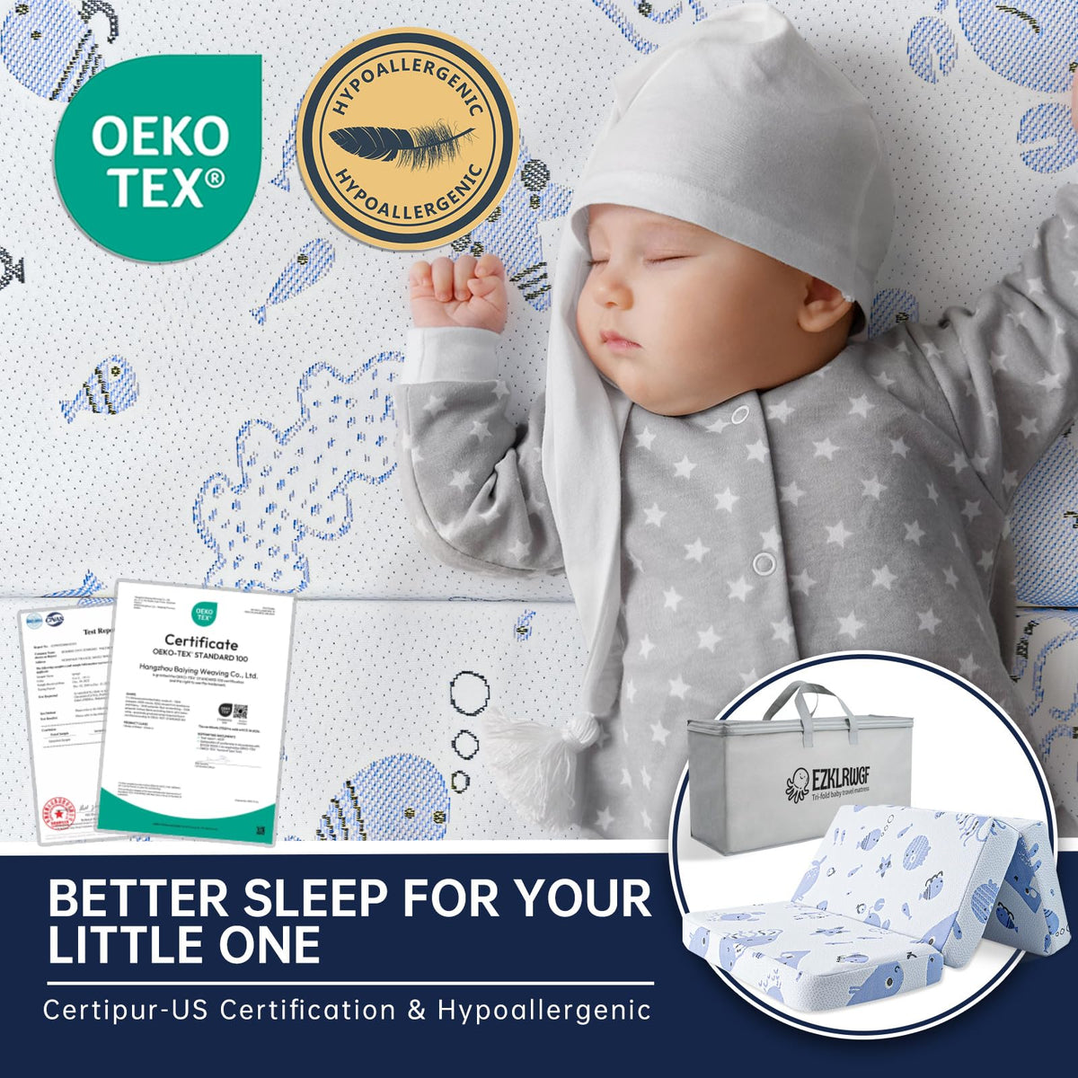 Dual Sided Soft & Firm Memory Foam Trifold Pack and Play Mattress A373668