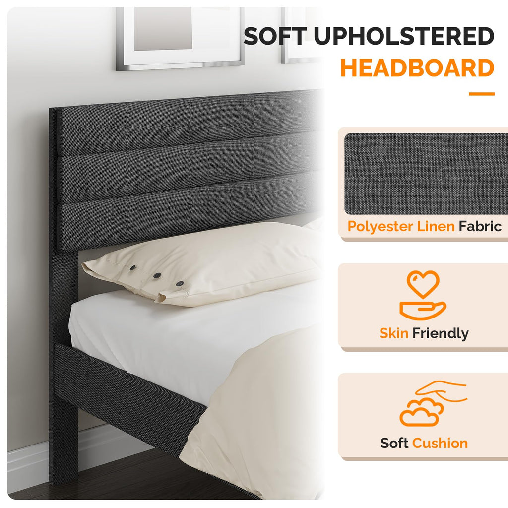 Queen Size Linen Fabric Upholstered Platform Bed Frame N89872