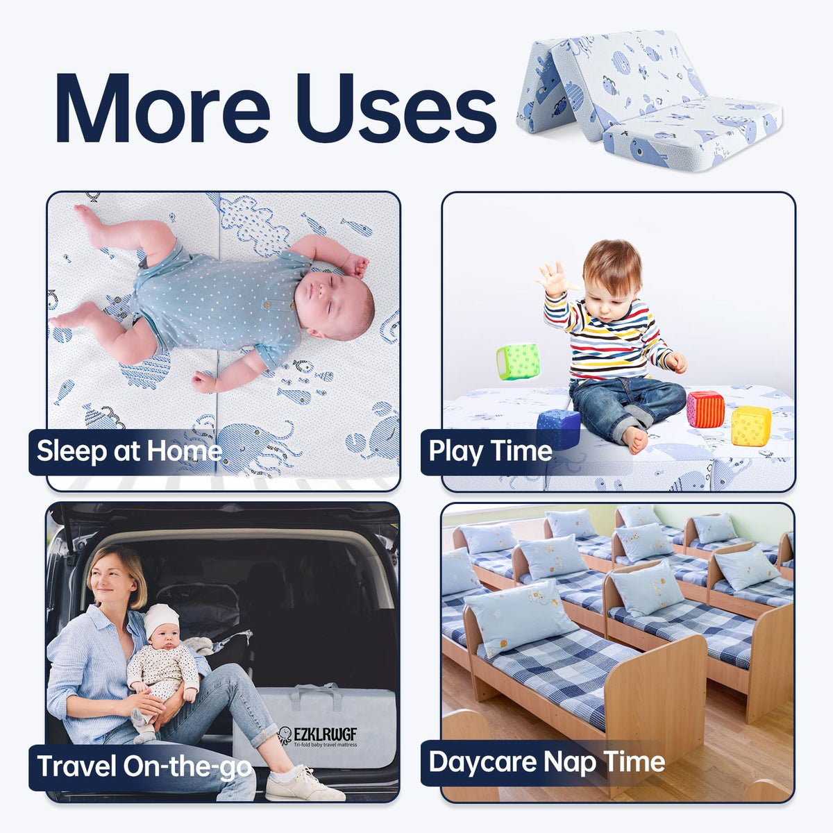 Dual Sided Soft & Firm Memory Foam Trifold Pack and Play Mattress A373668