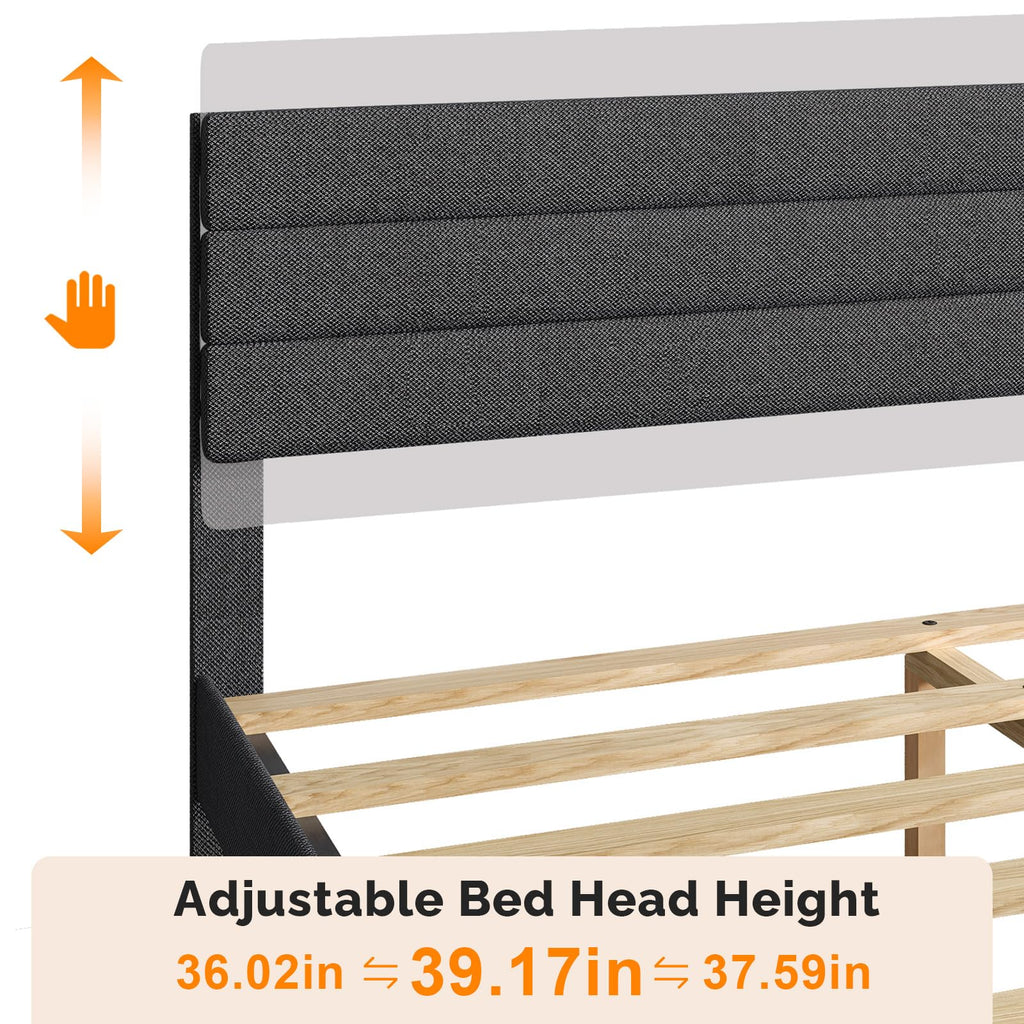 Queen Size Linen Fabric Upholstered Platform Bed Frame N89872