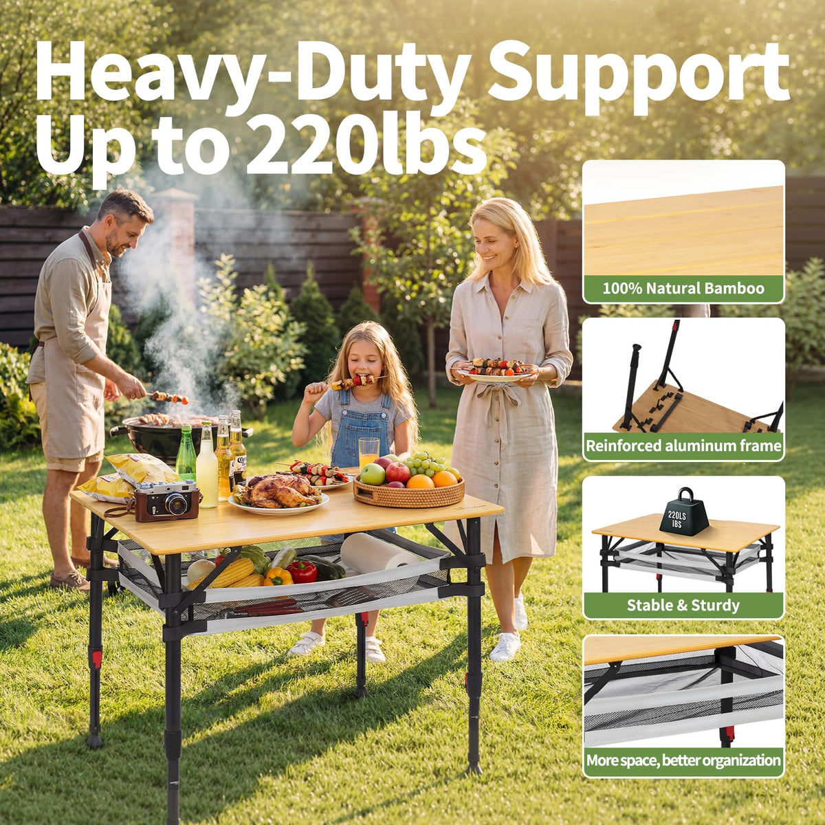 Bamboo Aluminum Folding Camping Table M32633