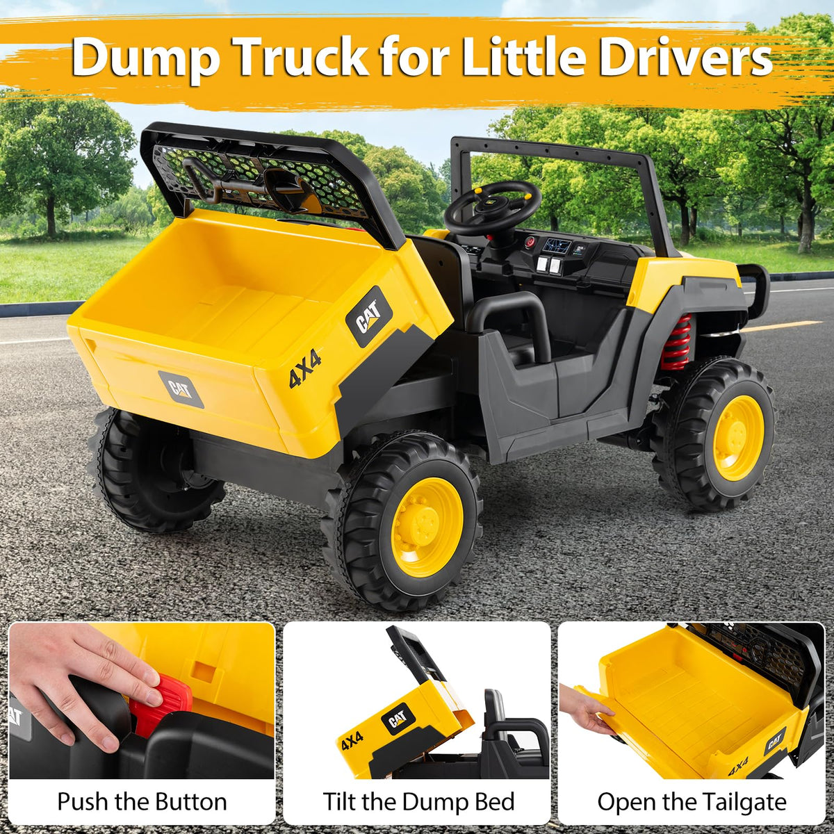 Yellow 24V Kids Ride on Dump Truck with Remote Control V9684