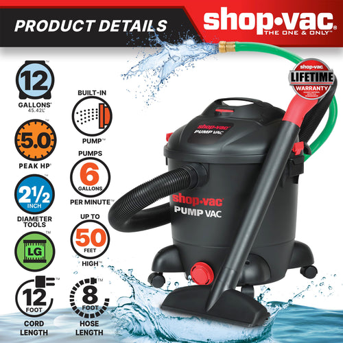12 Gallon Wet Dry Pump Vacuum with Built-in Water Pump L253020