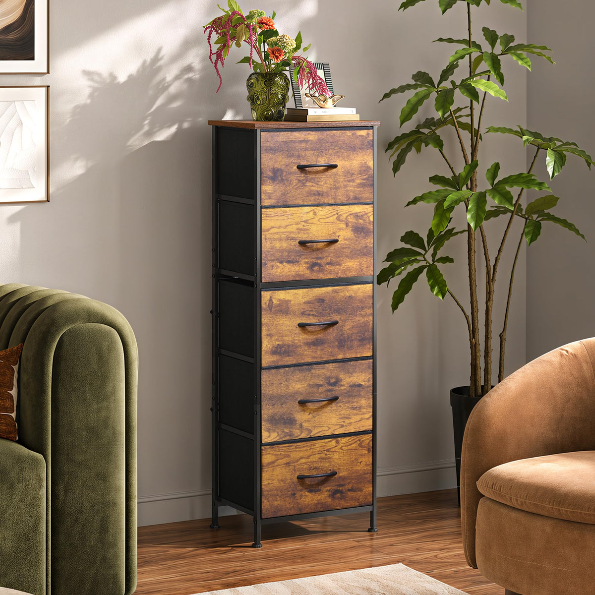 5 Drawer Rustic Brown Dresser T1788