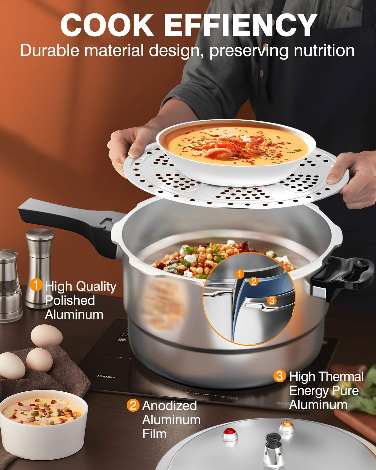 4QT Aluminum Pressure Cooker with Rack G47997