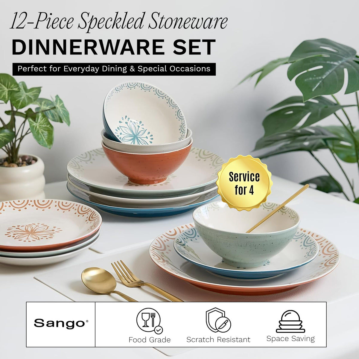 12-Piece Speckled Stoneware Dinnerware Set for 4 K488890