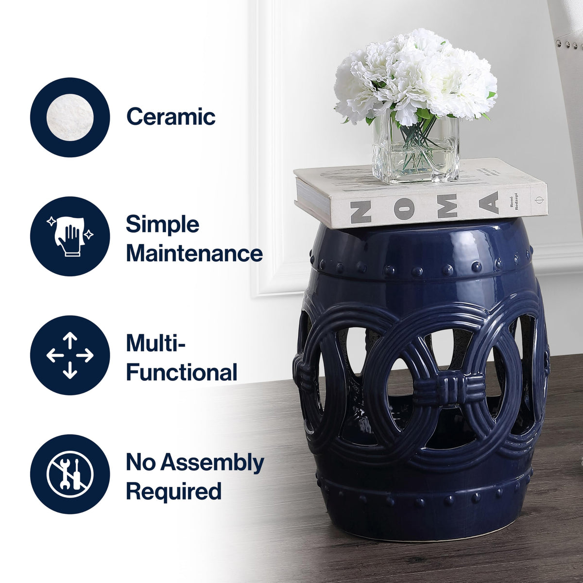 Navy Ceramic Garden Stool Side Table X297