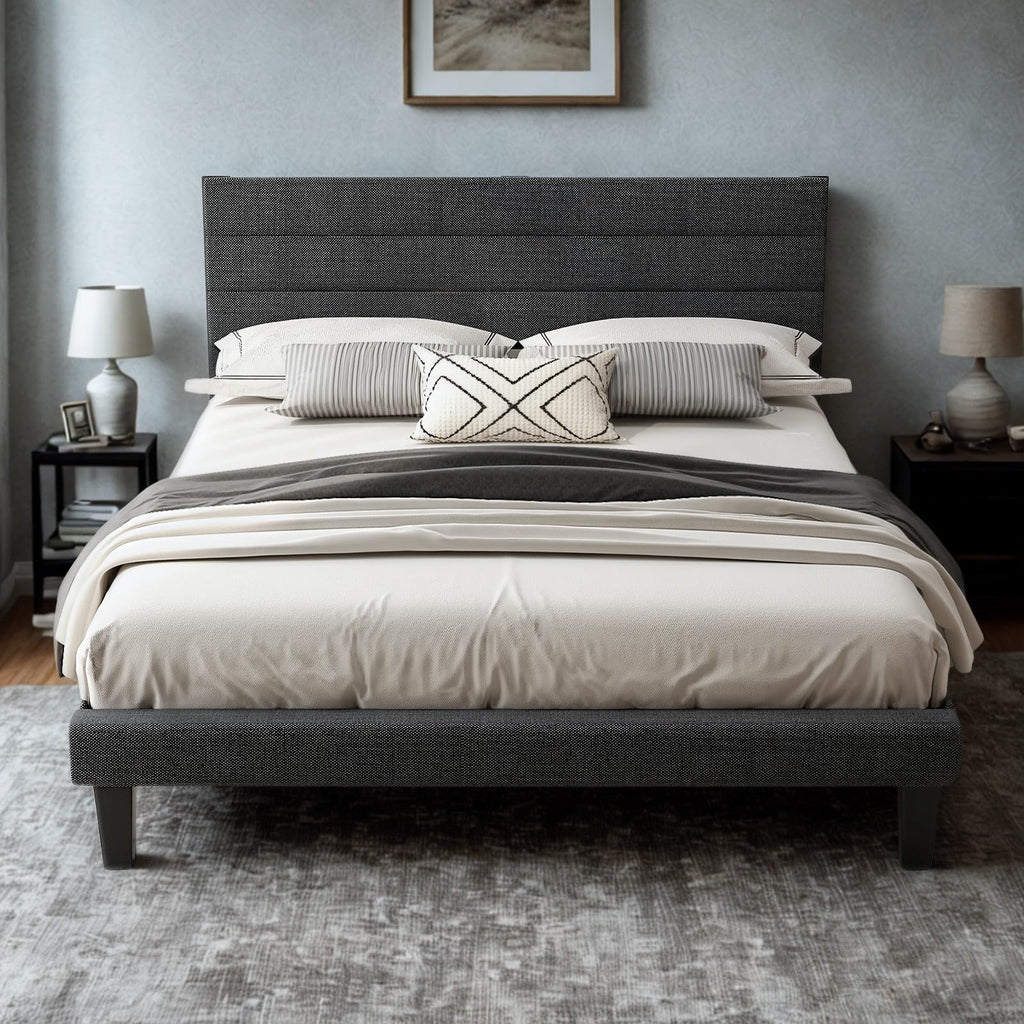 Queen Size Linen Fabric Upholstered Platform Bed Frame N89872