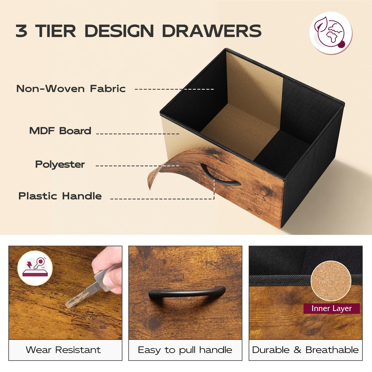 5 Drawer Rustic Brown Dresser T1788