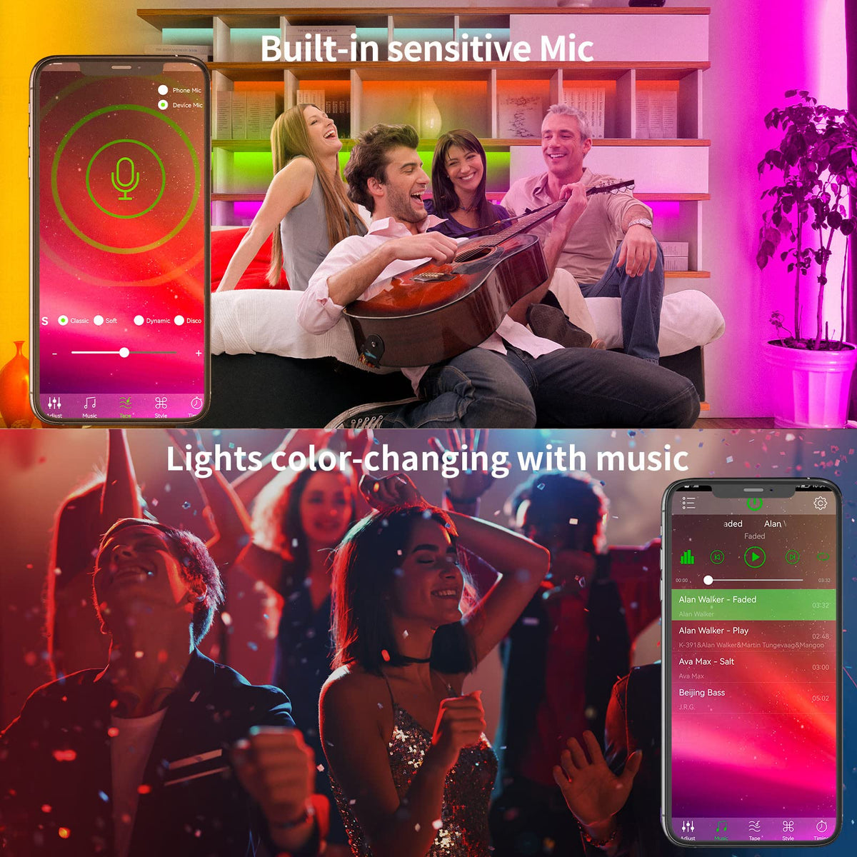 100ft RGB Music Sync Color Changing Led Strip Lights K648