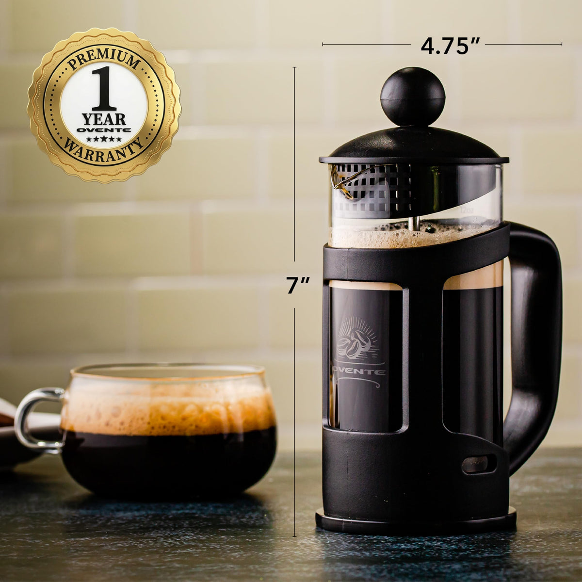 French Press Coffee Maker 12oz Black T679