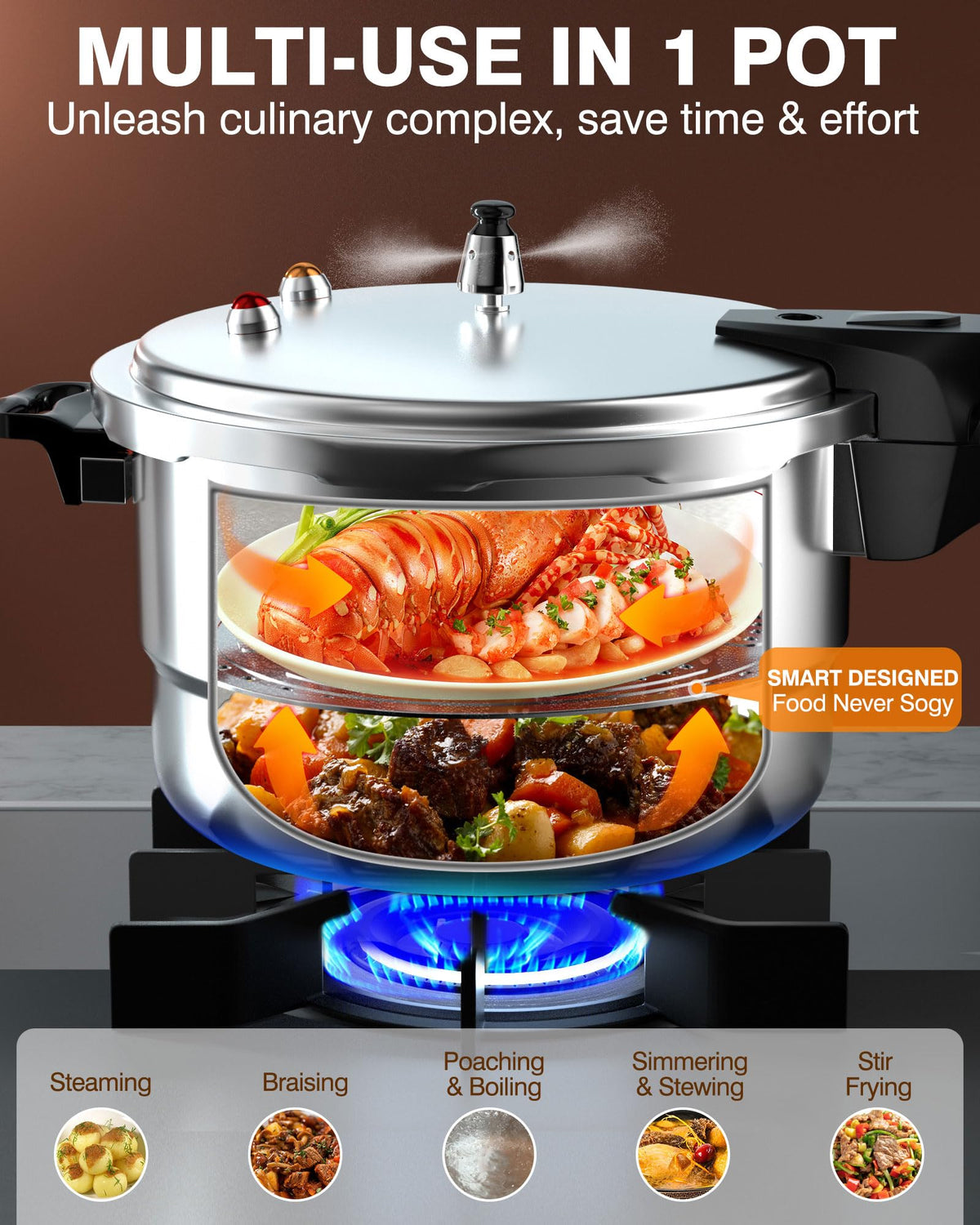 4QT Aluminum Pressure Cooker with Rack G47997