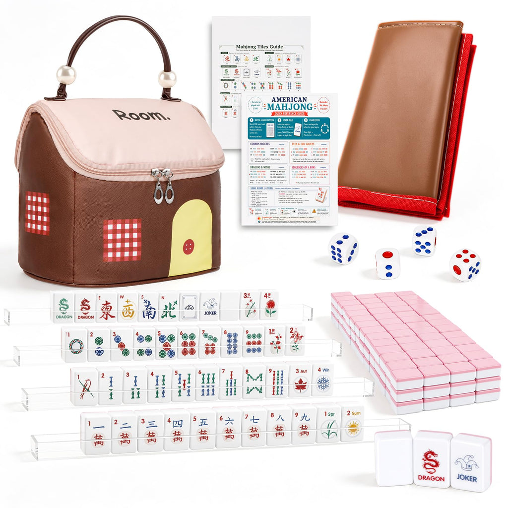 American Mahjong Set 166 Mini 0.8-Inch Tiles 4 Racks Pink W988