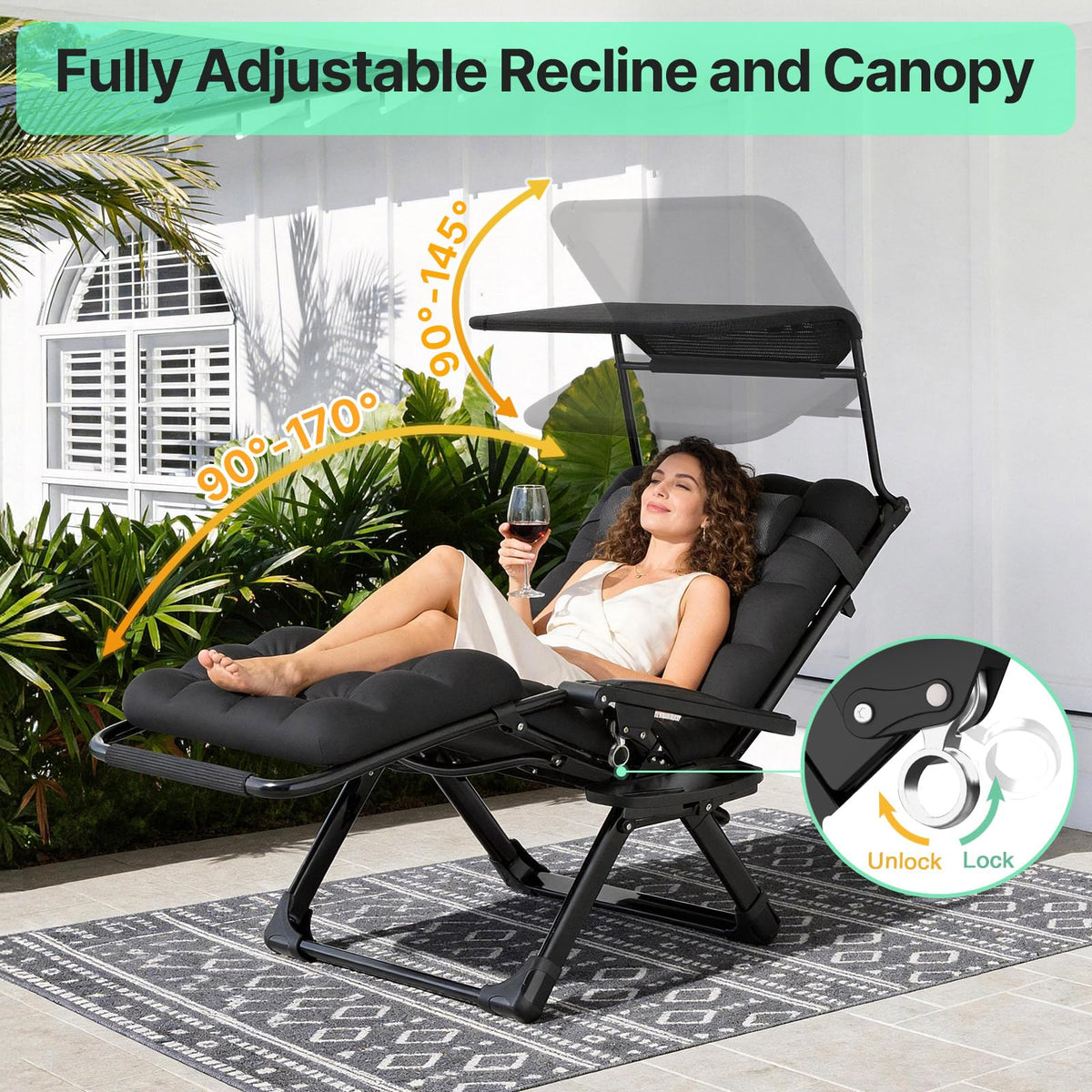 Zero Gravity Reclining Camping Chair with Canopy A3381