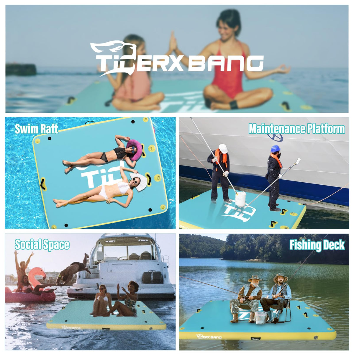 Inflatable Dock Floating Platform with Cup Holders 6x5ft Z472734