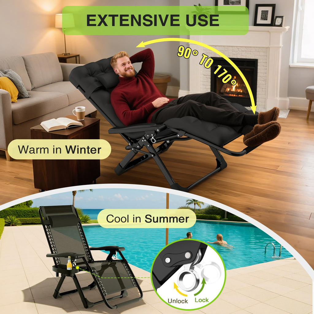 Zero Gravity Reclining Camping Chair Set of 2 with Cushion B38846