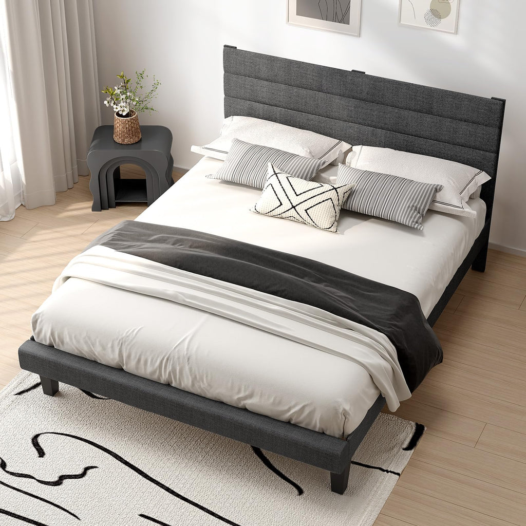 Queen Size Linen Fabric Upholstered Platform Bed Frame N89872