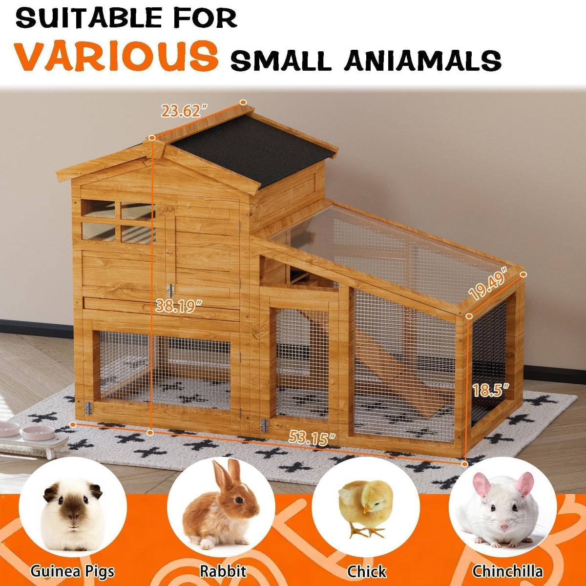 2-Tier Wooden Small Animal Cage with Non-Slip Ramp D2582