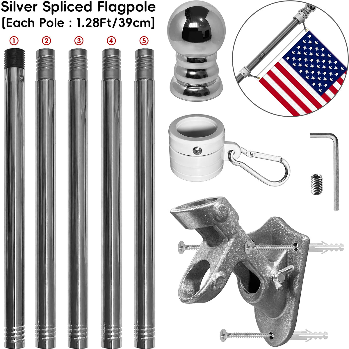 6 FT Stainless Steel Flag Pole Kit, 2 Packs G7543