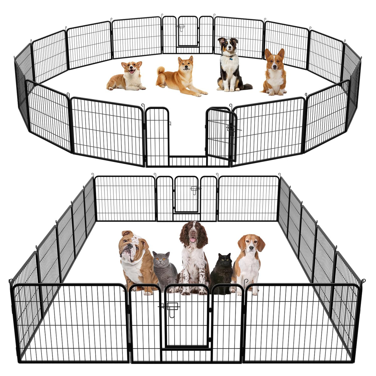 16 Panel 24 Inch Black Metal Dog Playpen B447069