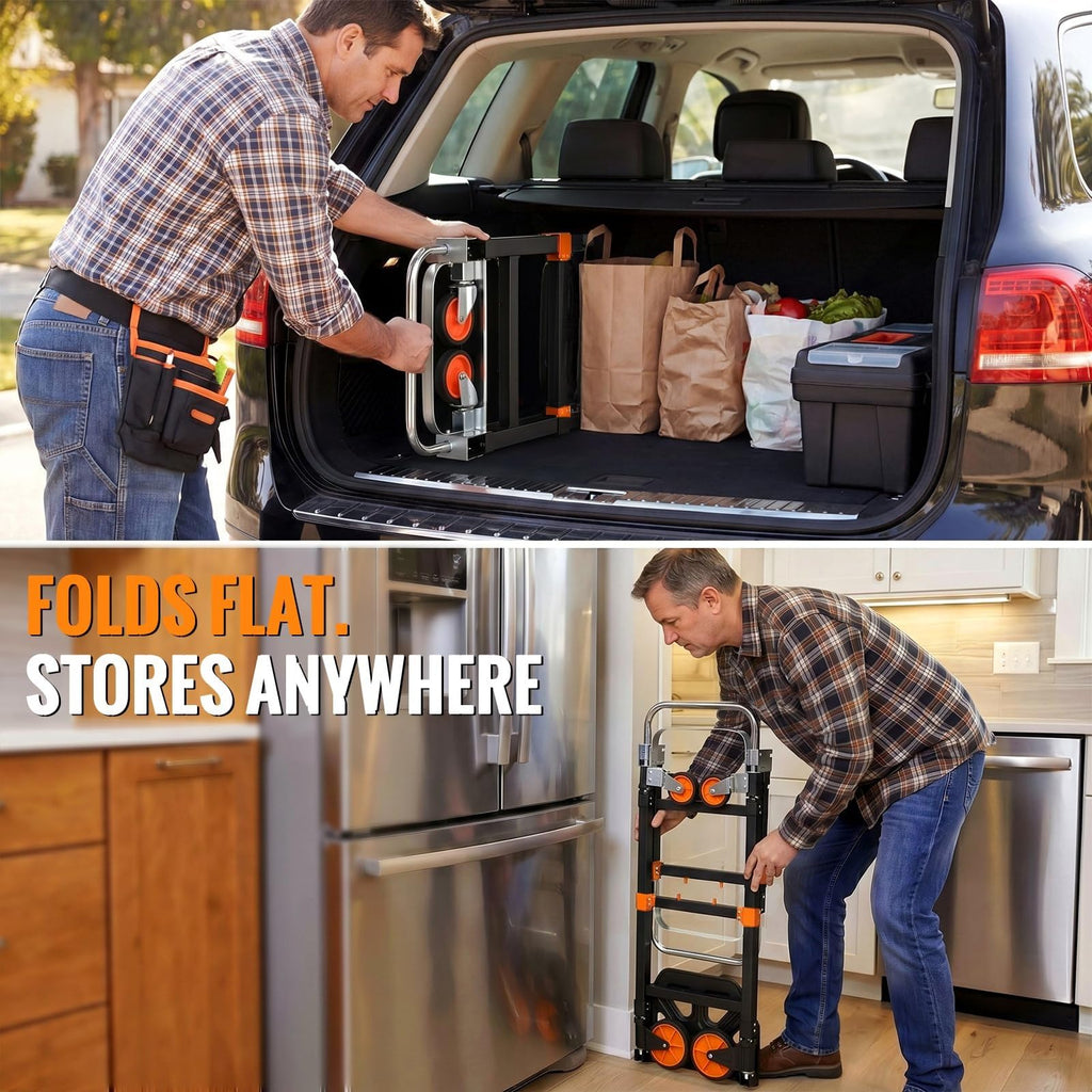 3-in-1 Convertible Hand Truck 600 lb 4 Wheels Orange Q665622