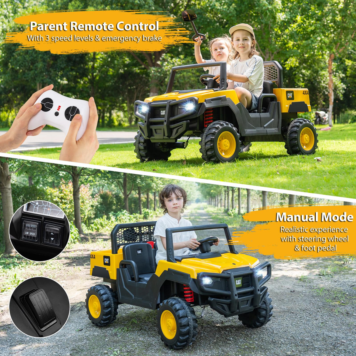 Yellow 24V Kids Ride on Dump Truck with Remote Control V9684