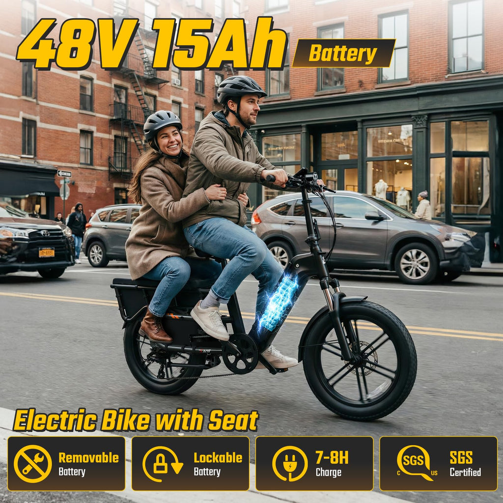 Electric Bike with Seat, 1500W Motor 20" Fat Tire, 48V 15Ah Battery H4457
