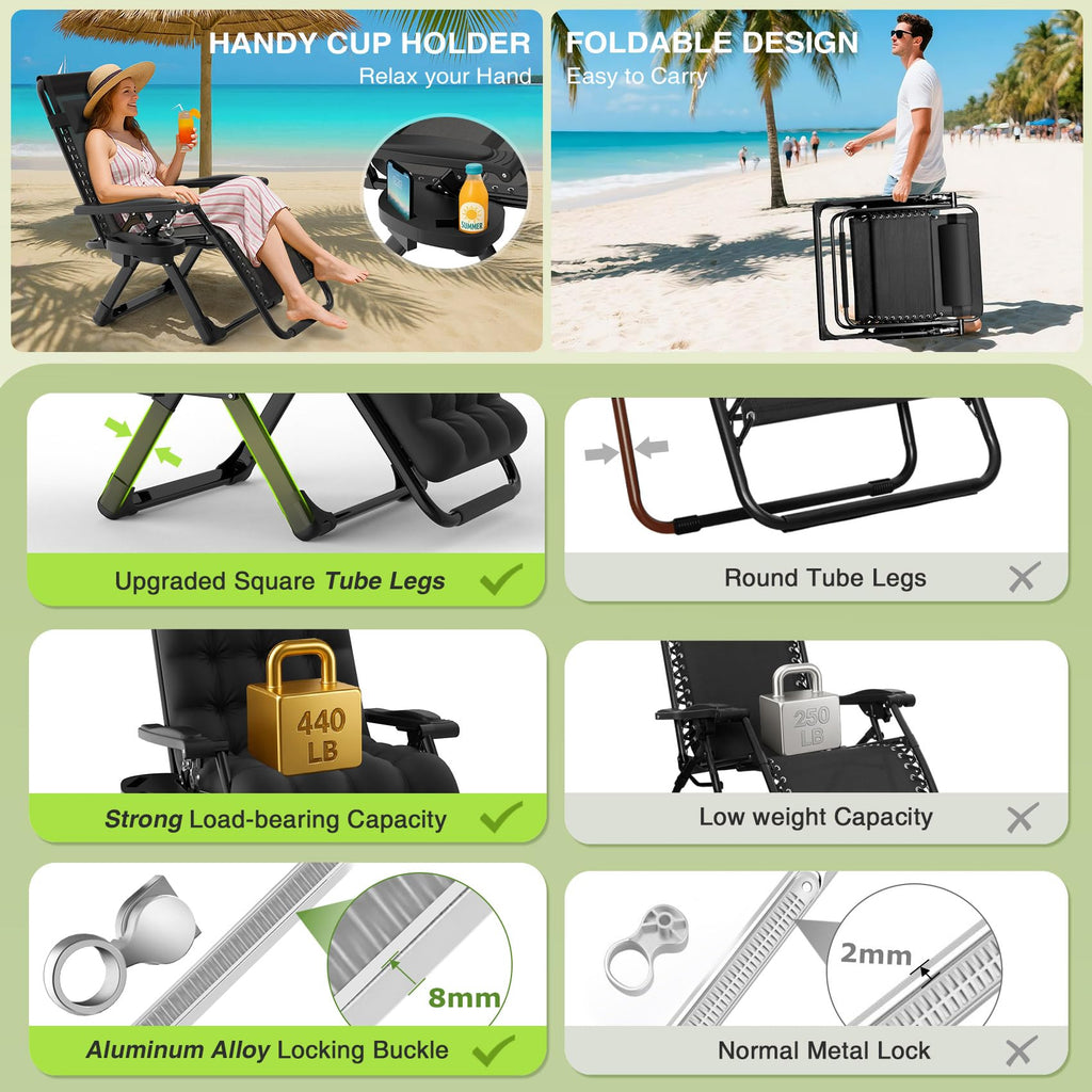 Zero Gravity Reclining Camping Chair Set of 2 with Cushion B38846