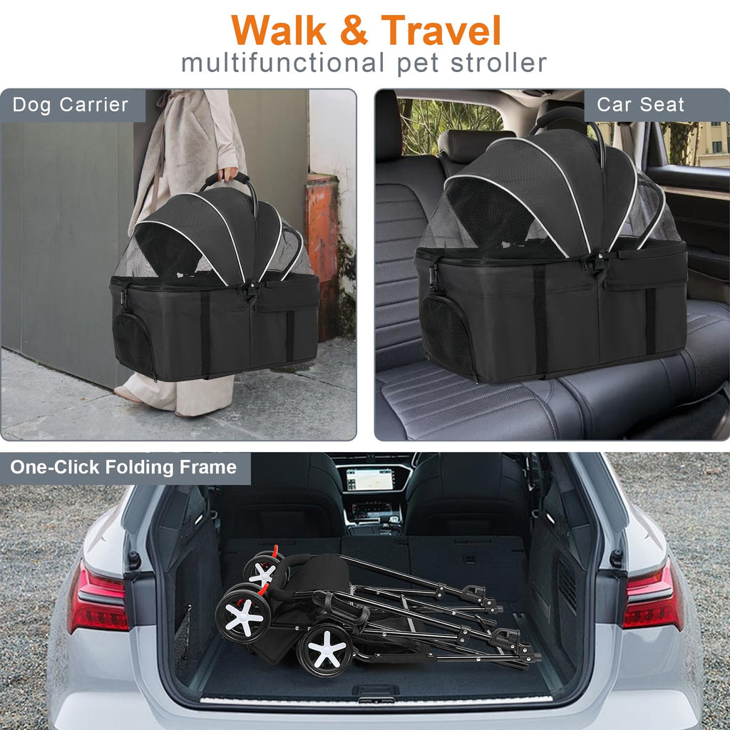 Foldable Pet Stroller with Removable Carrier and Storage Bag P2274
