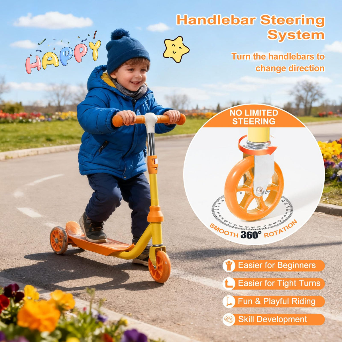 LED Light Up 3 Wheel Kids Scooter with Adjustable Handlebar C271