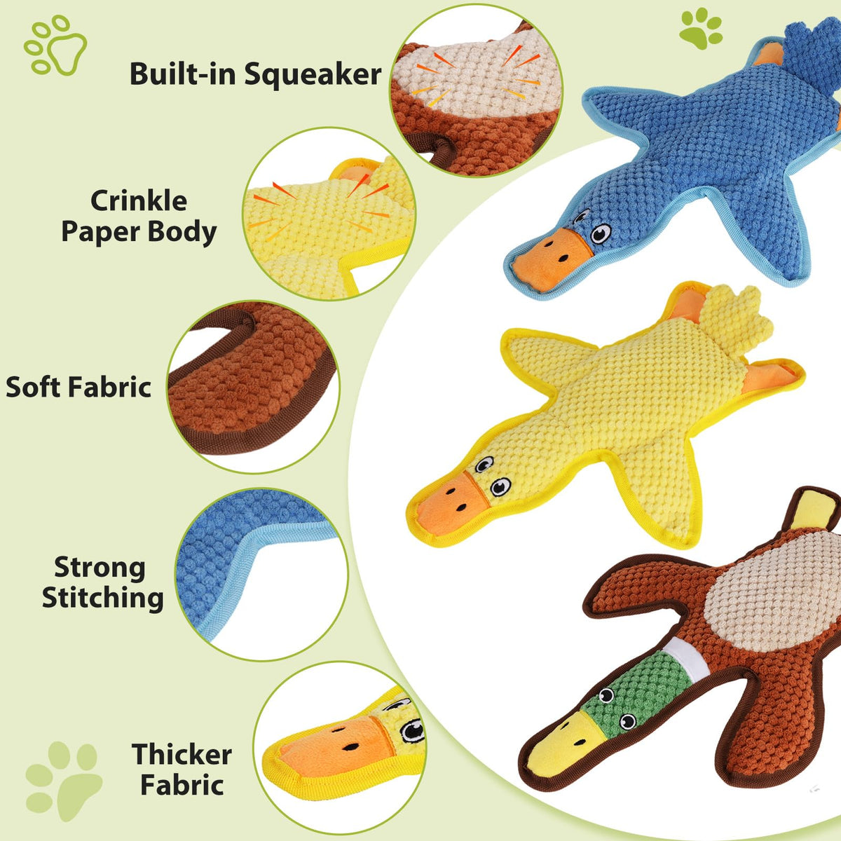 3-Pack No-Stuffing Squeaky Crinkle Dog Chew Toy M1528
