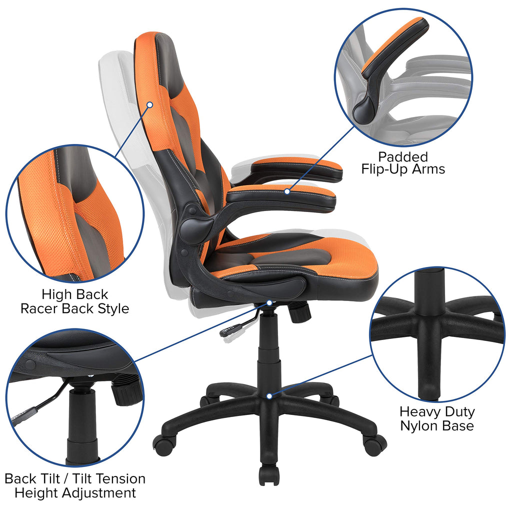 Orange Black Ergonomic Gaming Chair with Flip-up Arms A455378